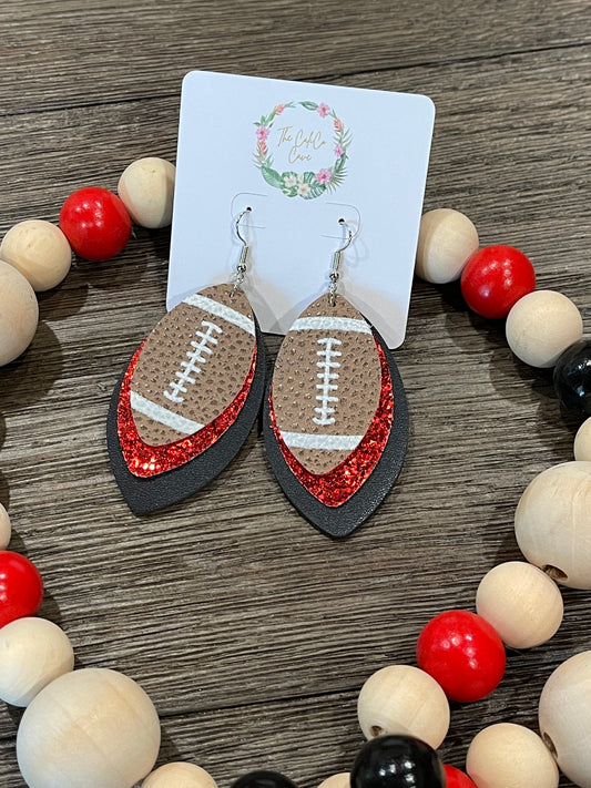 Dangle Football Earrings- Red & Black