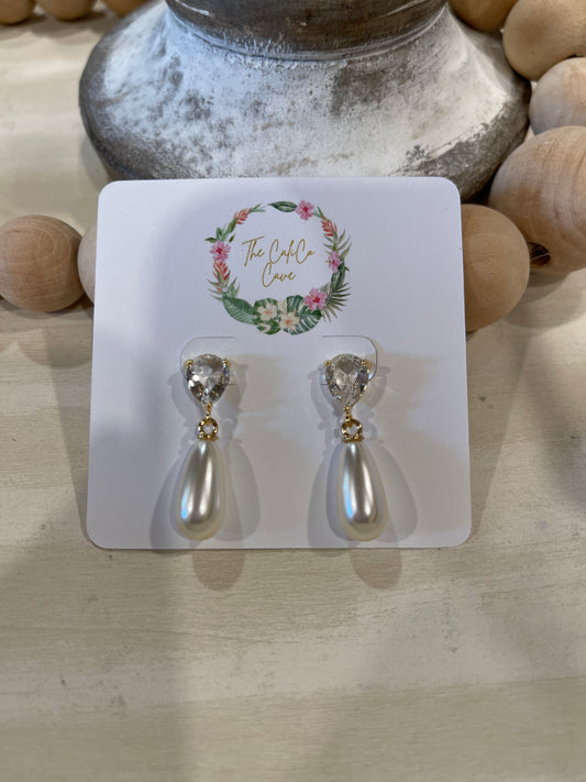 Stone & Pearl Drop Earring