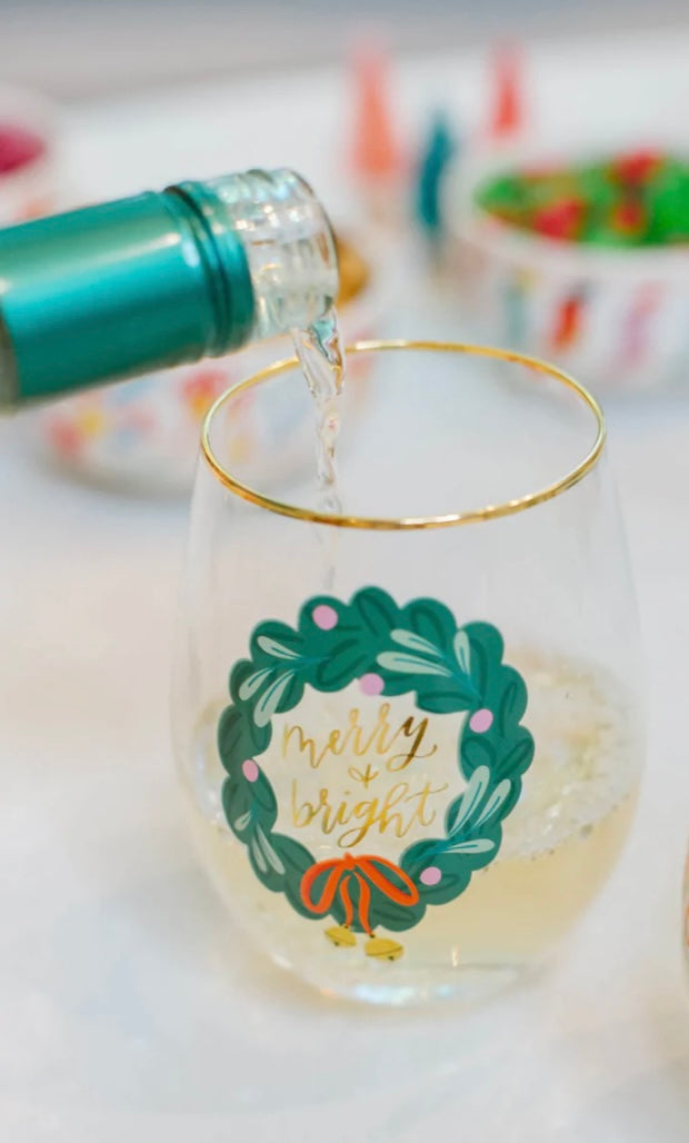 Merry & Bright Stemless Wine Glass