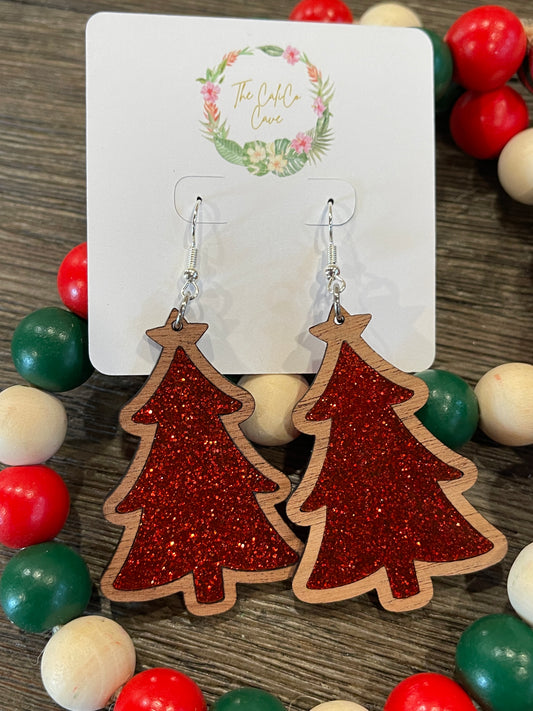 Red Glitter Christmas Tree Dangles