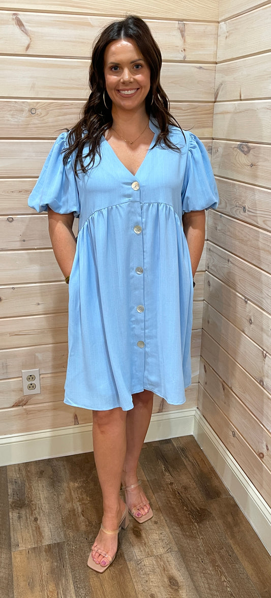 Skies Always Blue Button Up Dress