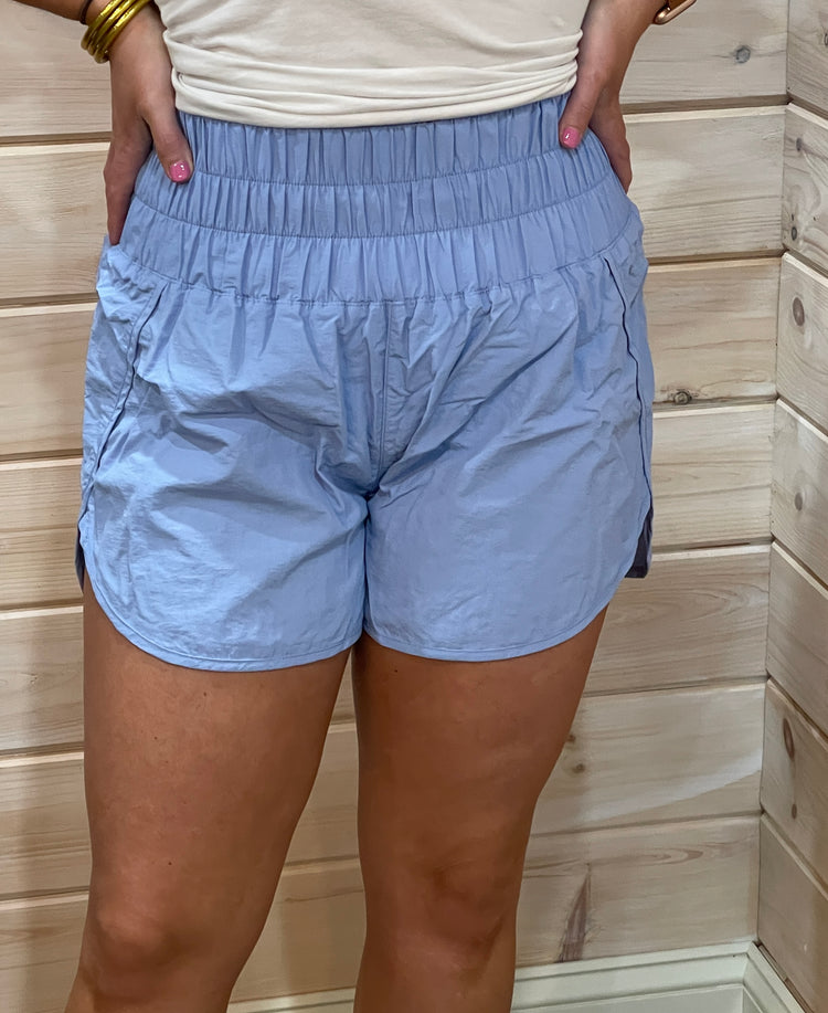 On the Go Smocked Waistband Shorts- Spring Blue