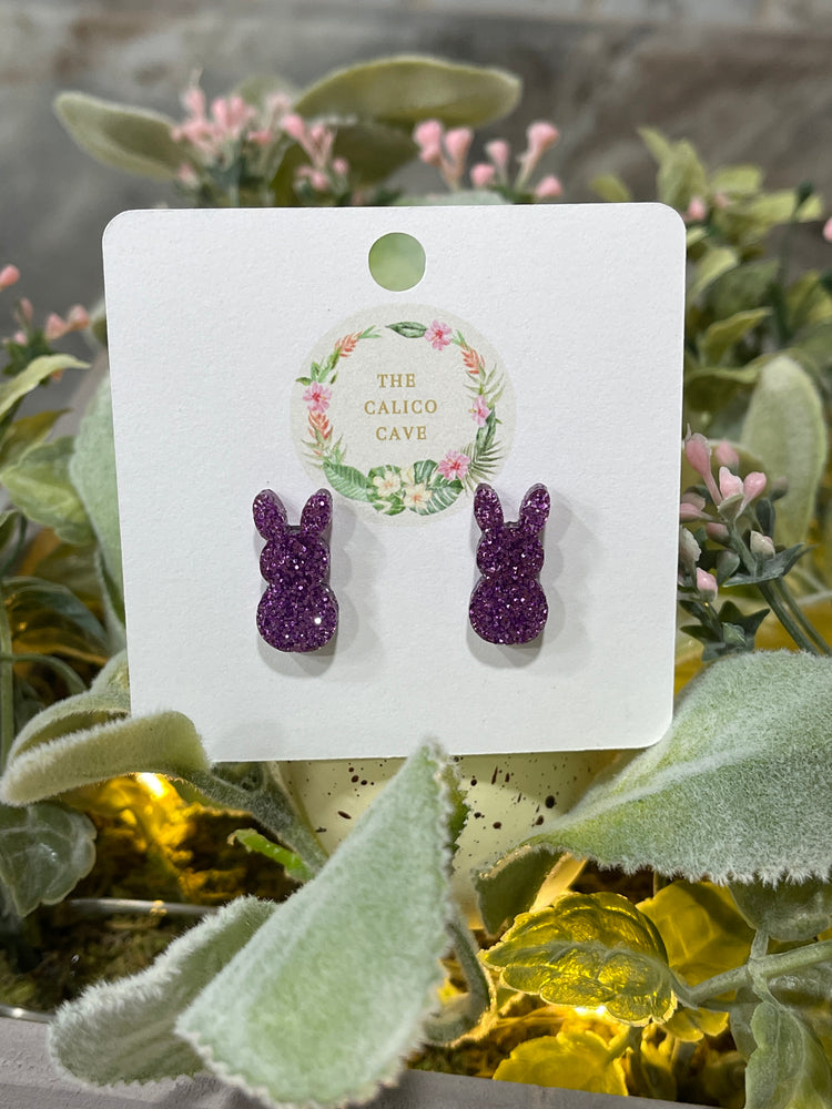 Purple Glitter Easter Bunny Studs