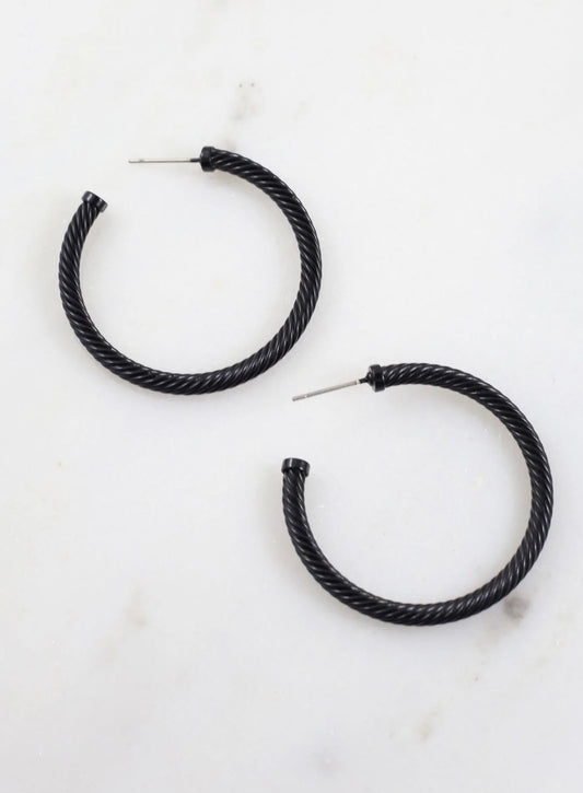 Cable Hoop Earrings- Black