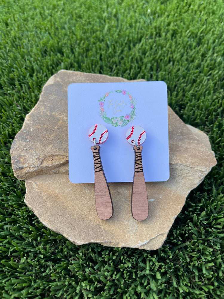 Baseball & Bat Drop Dangle Earrings