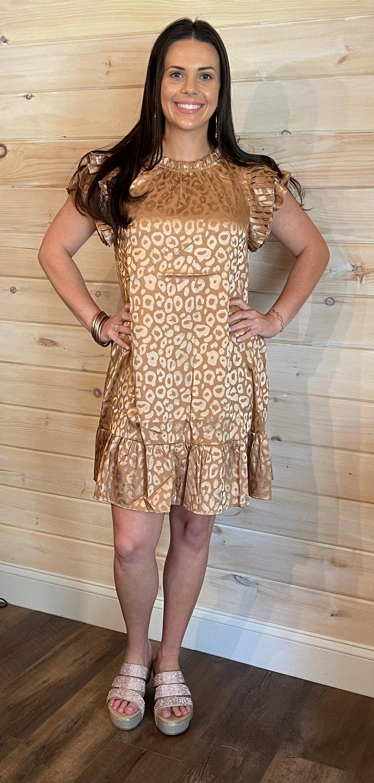 Satin Leopard Print Dress- Taupe