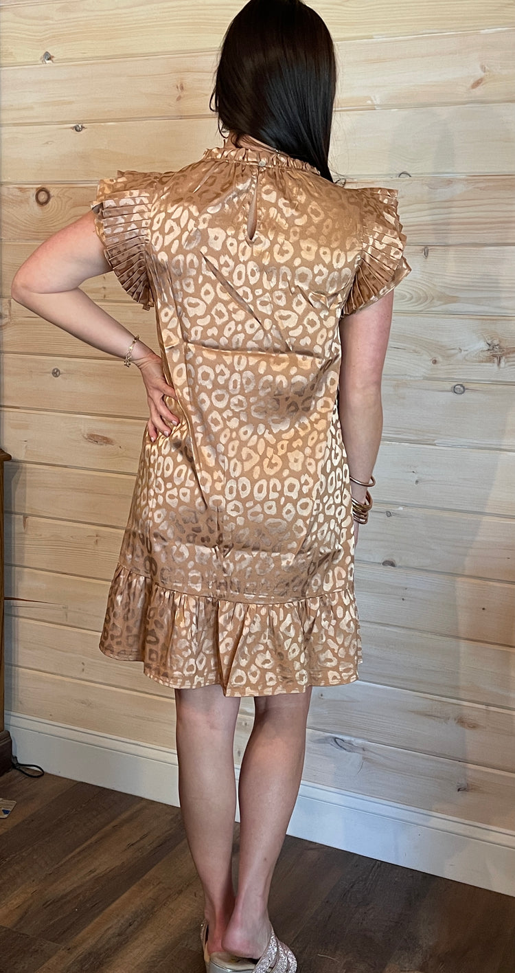 Satin Leopard Print Dress- Taupe