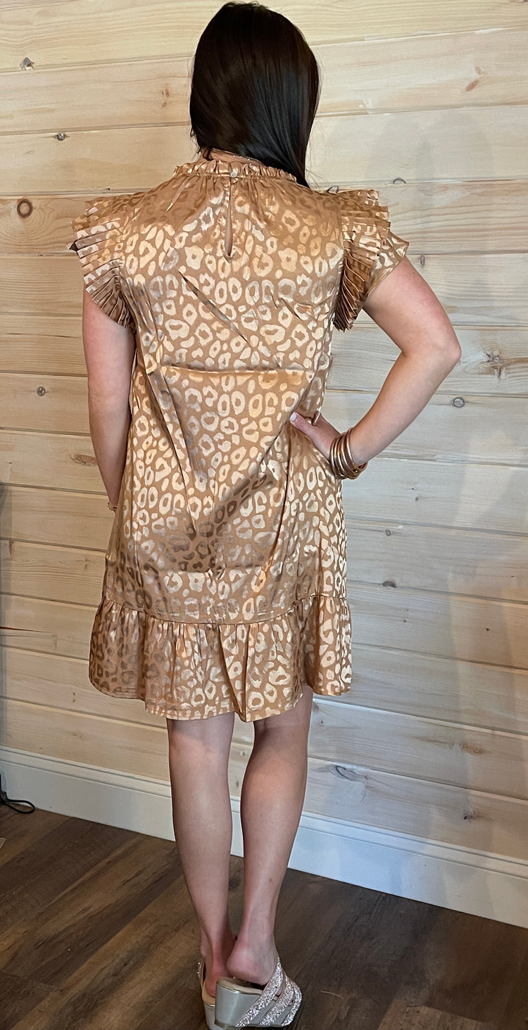 Satin Leopard Print Dress- Taupe