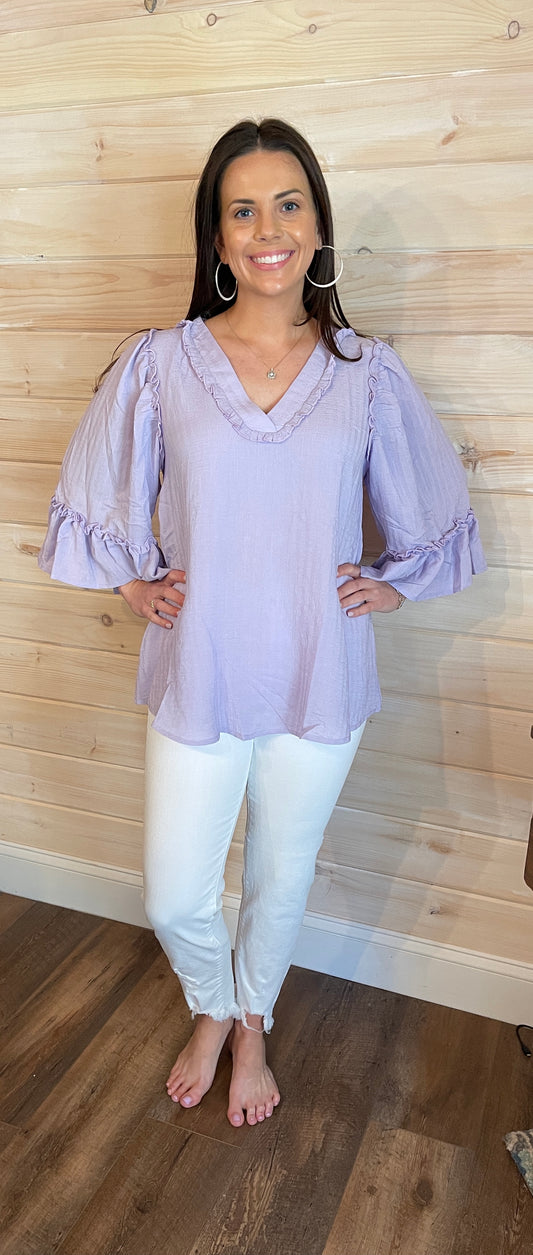 Lavender Trumpet Sleeves Top