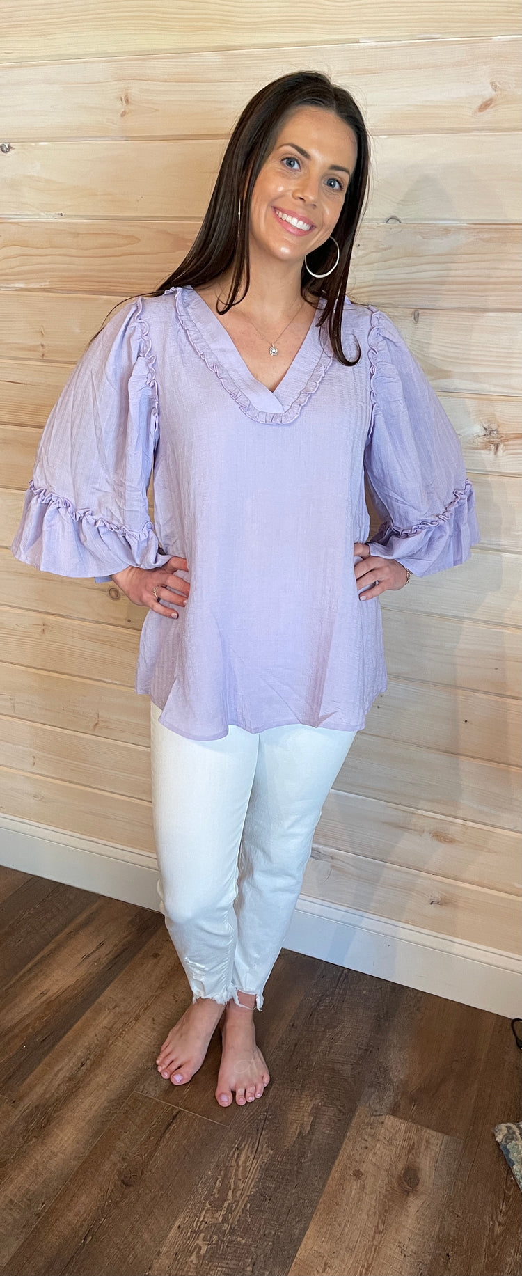 Lavender Trumpet Sleeves Top