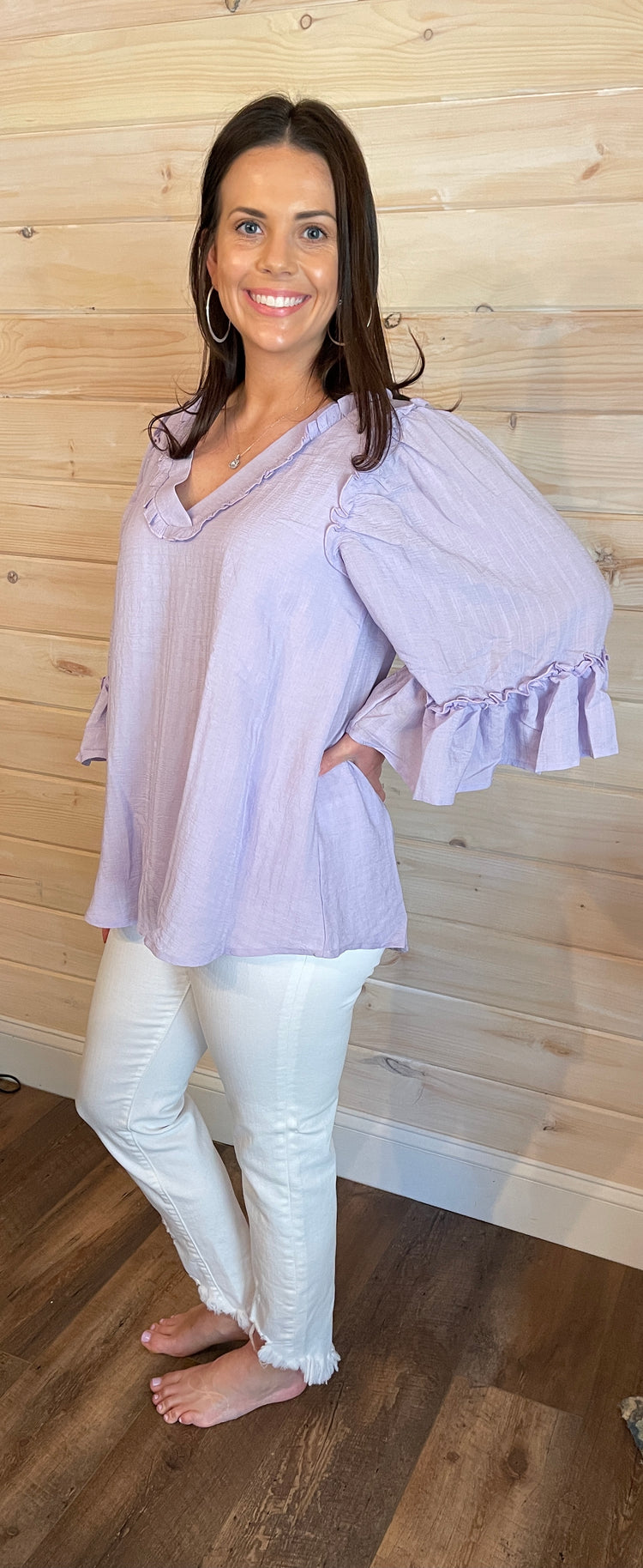 Lavender Trumpet Sleeves Top