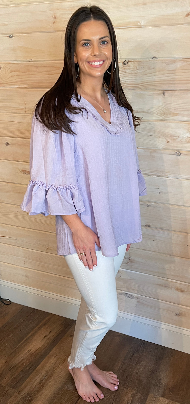 Lavender Trumpet Sleeves Top