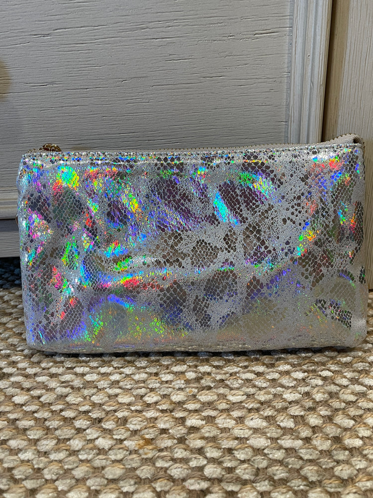 Snake Print Crossbody Bag- Light Gray Hologram