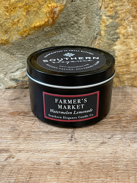 6.5 oz. Black Tin Candle: Farmer's Market- Watermelon Lemonade