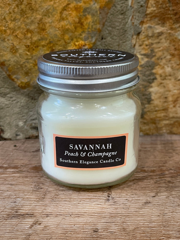 8oz. Mason Jar Candle: Savannah- Peach & Champagne