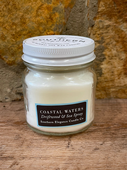 8oz. Mason Jar Candle: Coastal Waters- Driftwood & Sea Spray