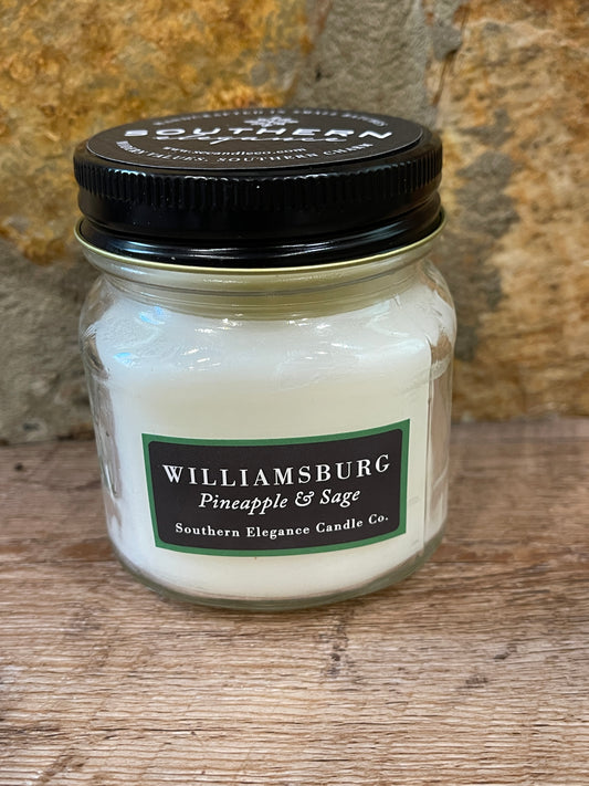 8oz. Mason Jar Candle: Williamsburg- Pineapple & Sage