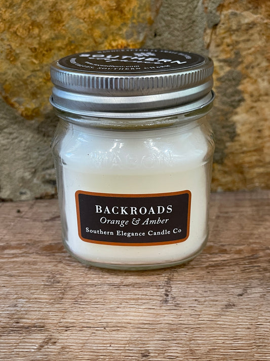 8oz. Mason Jar Candle: Back Roads- Orange & Amber