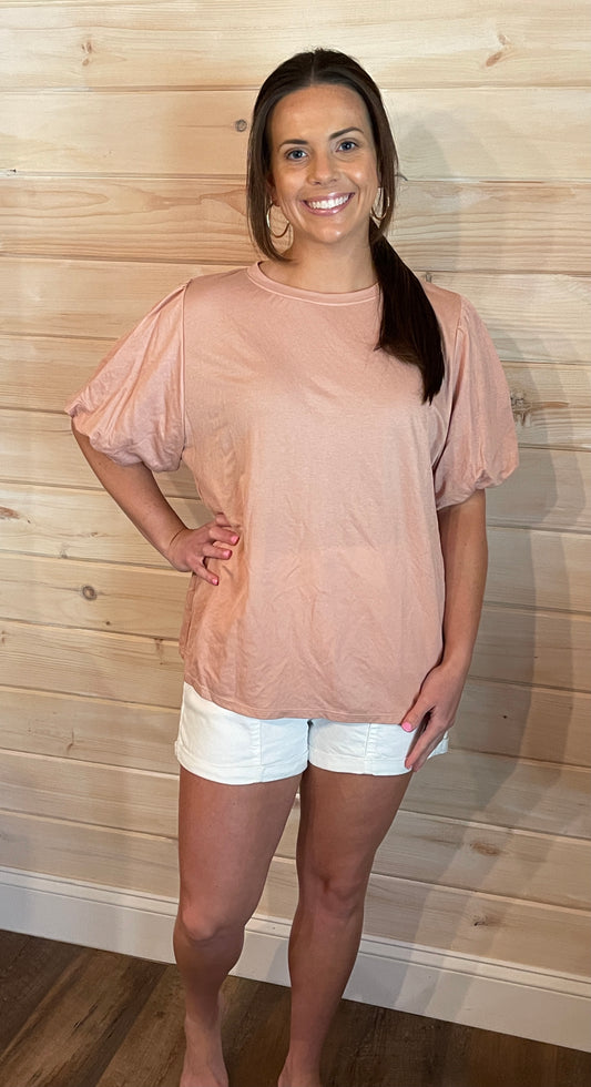 Peach Puffy Sleeve Top