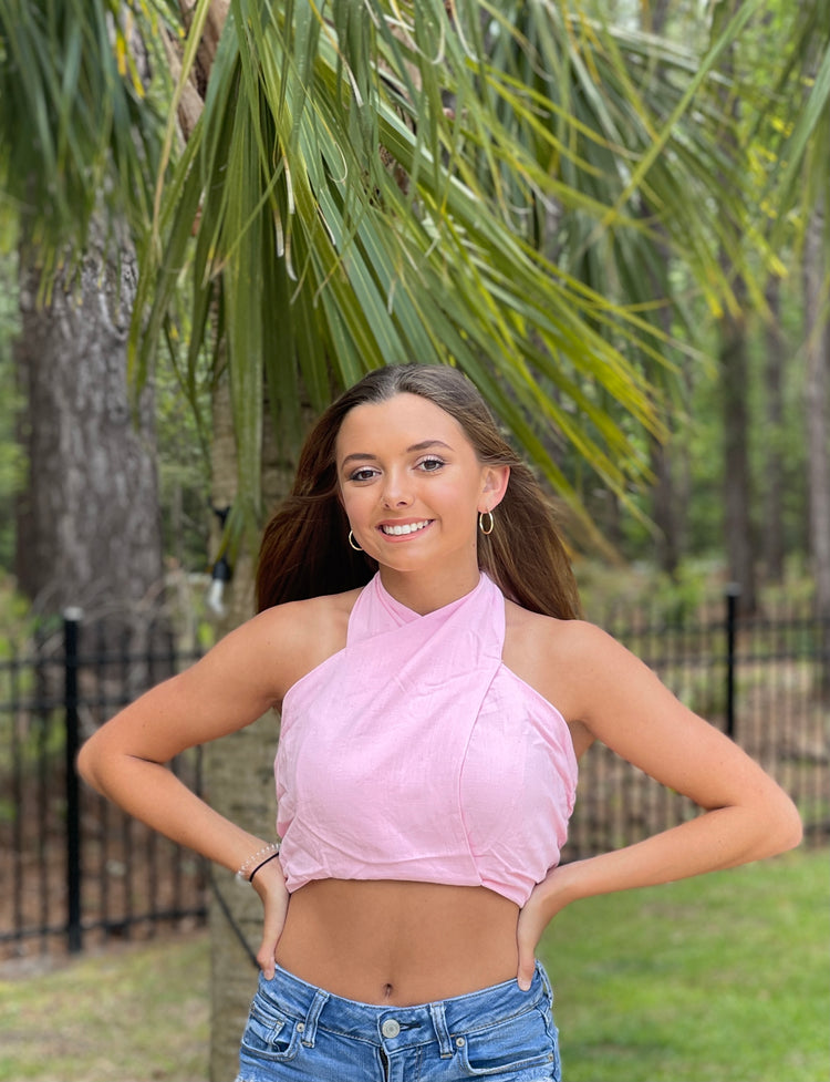 Pink Halter Cropped Top