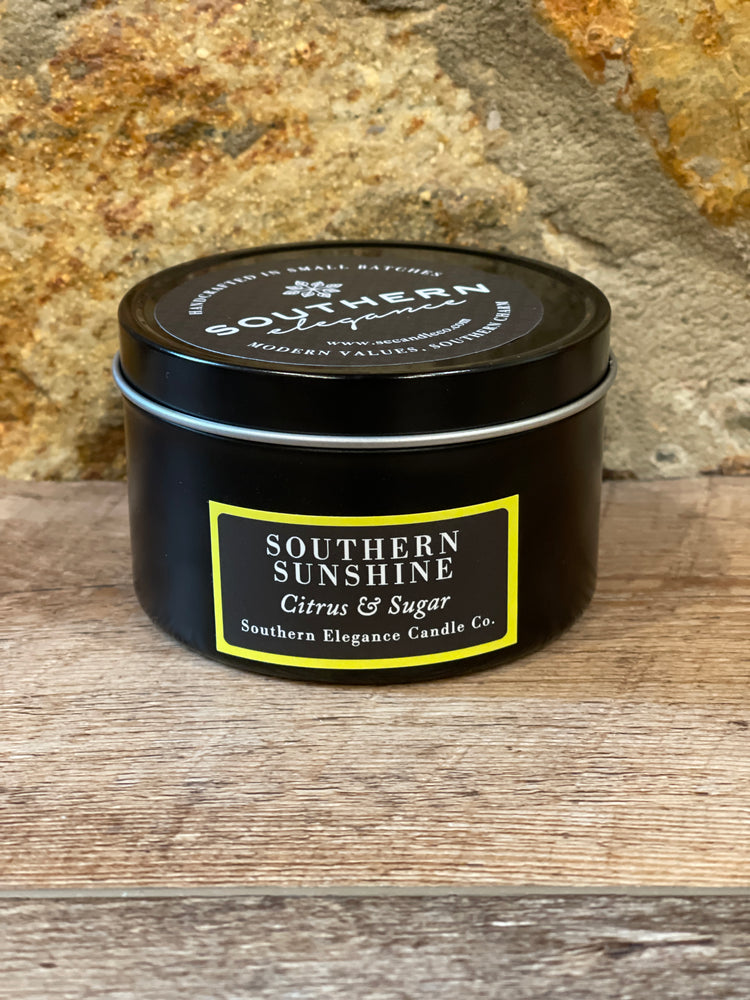 6.5 oz. Black Tin Candle: Southern Sunshine- Citrus & Sugar